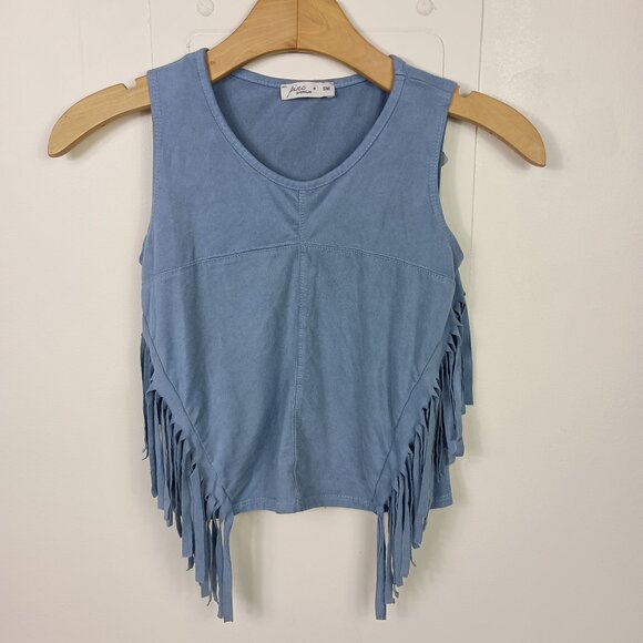 Girls Faux Suede Cowgirl Tank Top Small Blue Fringe Western Halloween Costume - Picture 1 of 5